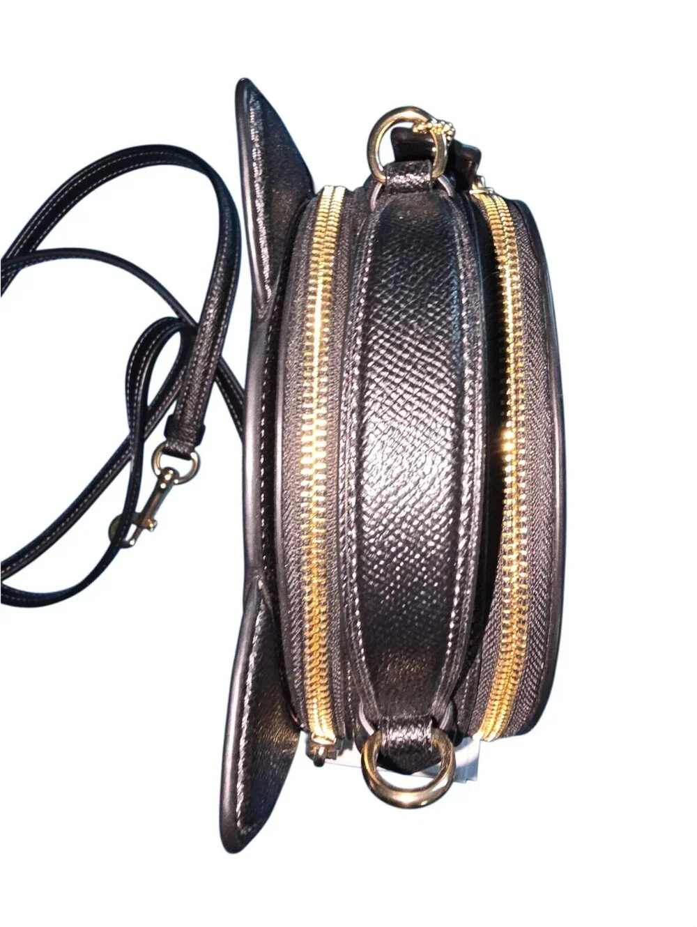 Coach Black Cat Crossbody Canteen Bag Halloween Novelty Purse Gold Glitter Eyes